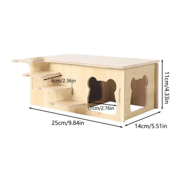 Hamster House Guinea Pig House Hide Wooden Hut Habitat with Doors and Window Multi Chamber Exploration Toy Cage Accessories 6