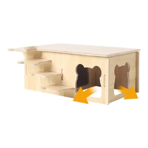 Hamster House Guinea Pig House Hide Wooden Hut Habitat with Doors and Window Multi Chamber Exploration Toy Cage Accessories 5